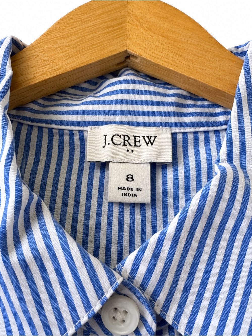 J. Crew Women’s Blue/White Striped Button-Front Midi Dress, Tie Waist, Size 8 - Picture 3 of 4